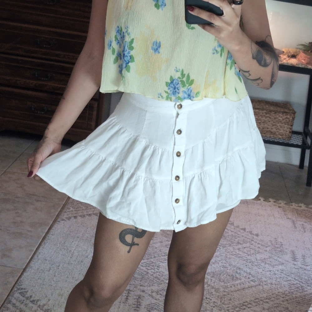 White Button up Mini Skirt